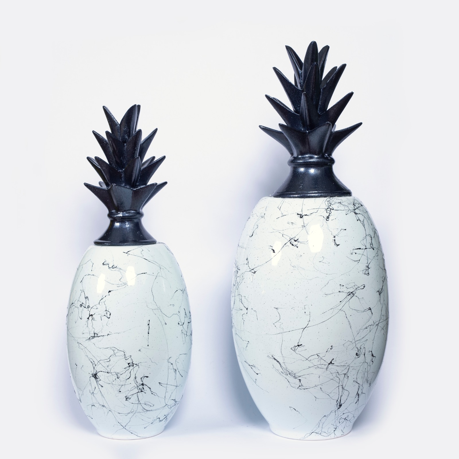 Siyah Beyaz Ananas Vazo Takımı